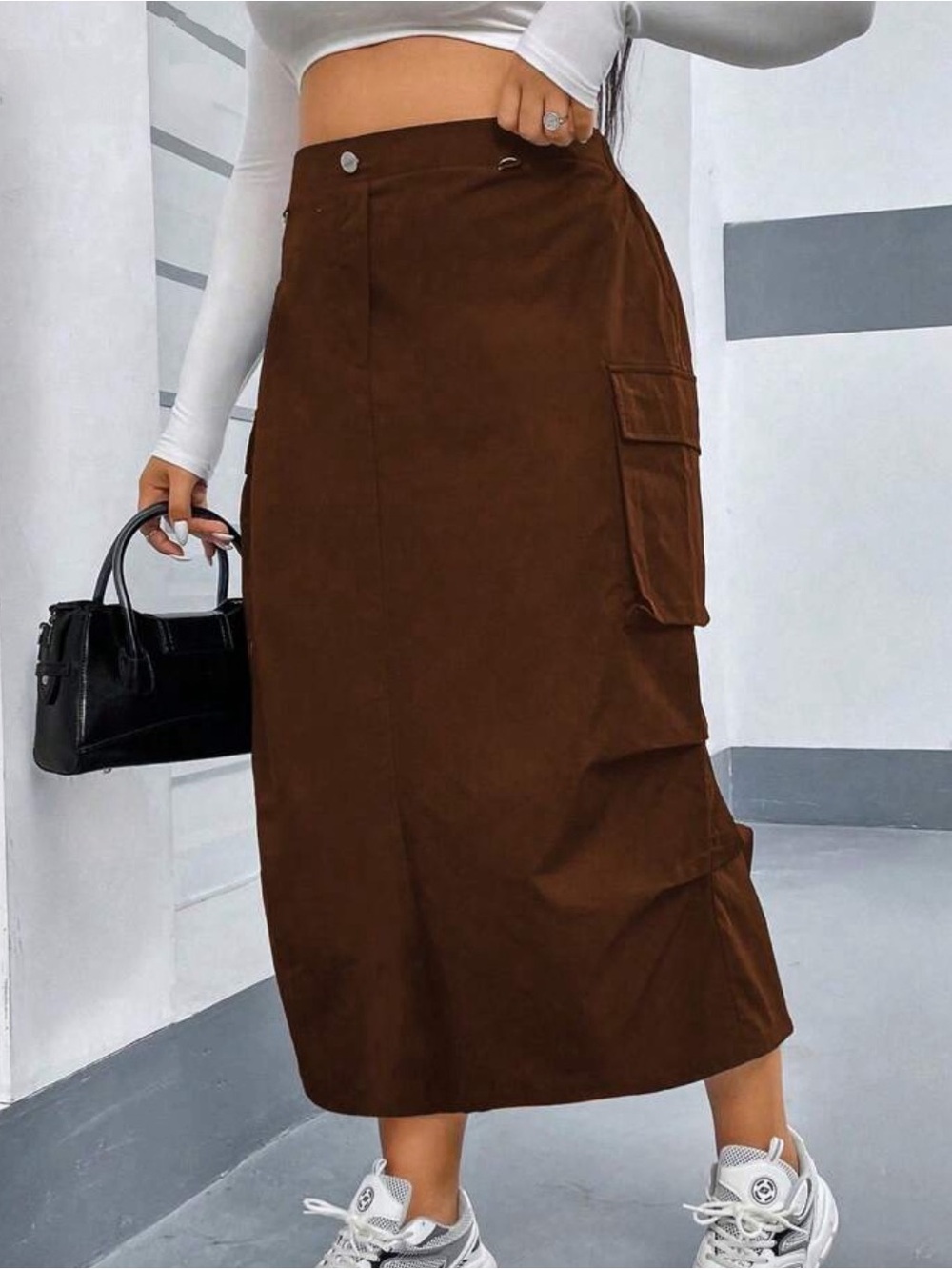 NWOT  4XL SHEIN Rust Brown Cargo Midi Skirt